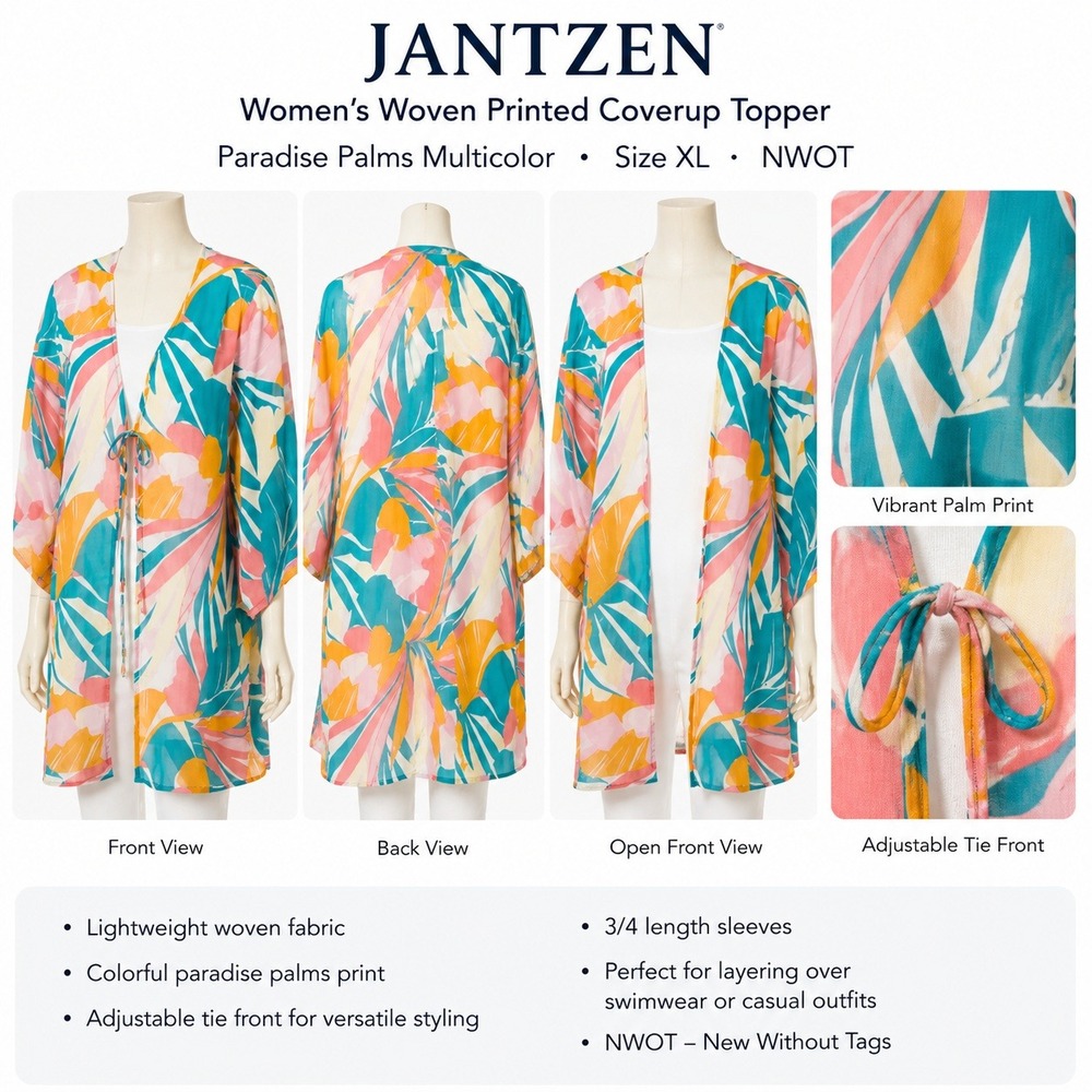 Jantzen Womens XL Paradise Palms Woven Printed Coverup Topper Multicolor A489066